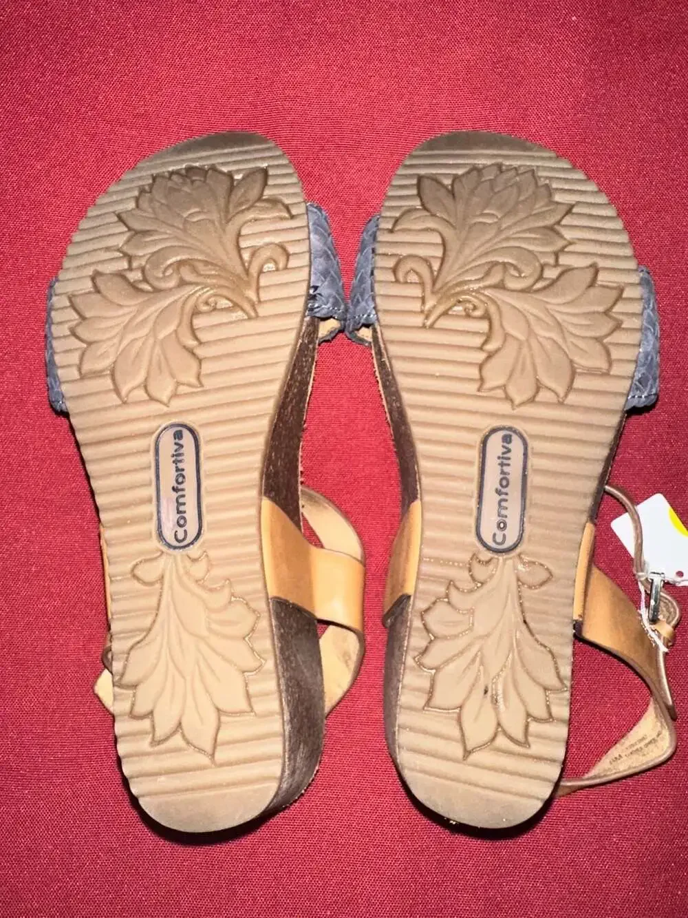 No.17 Comfortiva Clea 16 Sandals, Blue Woven Wedge Heels